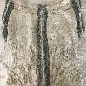 Handmade crocheted sweater;  medium-small; one of a kind; off white, silver